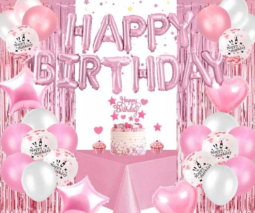 PartyDeco Folinis balionas Happ Birthday rausvas 340x35cm