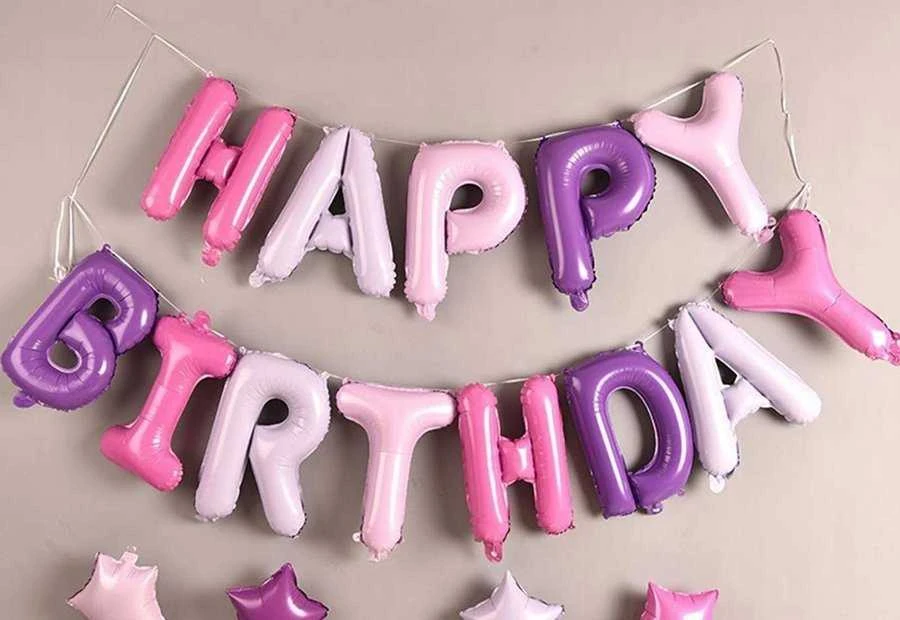 PartyDeco Folinis balionas Happ Birthday rausvas 340x35cm