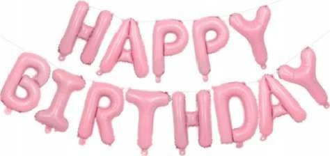PartyDeco Folinis balionas Happ Birthday rausvas 340x35cm