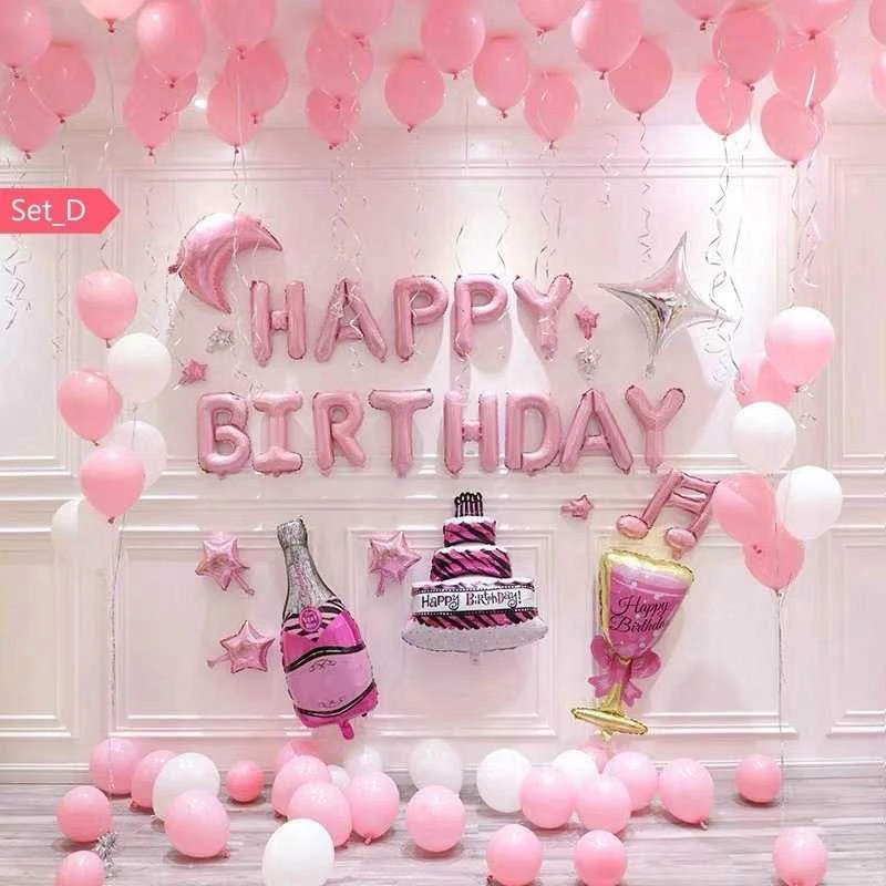PartyDeco Folinis balionas Happ Birthday rausvas 340x35cm