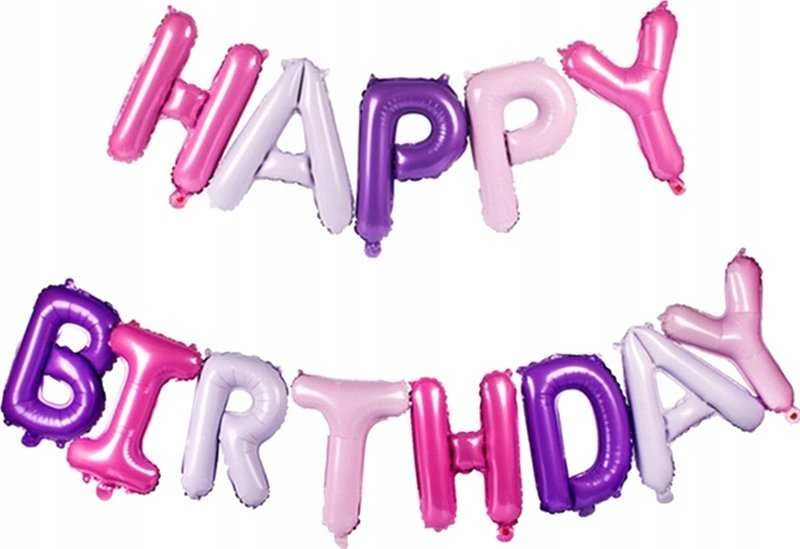PartyDeco Folinis balionas Happ Birthday rausvas 340x35cm