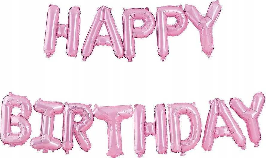Rožiniai Happy Birthday foliniai balionai