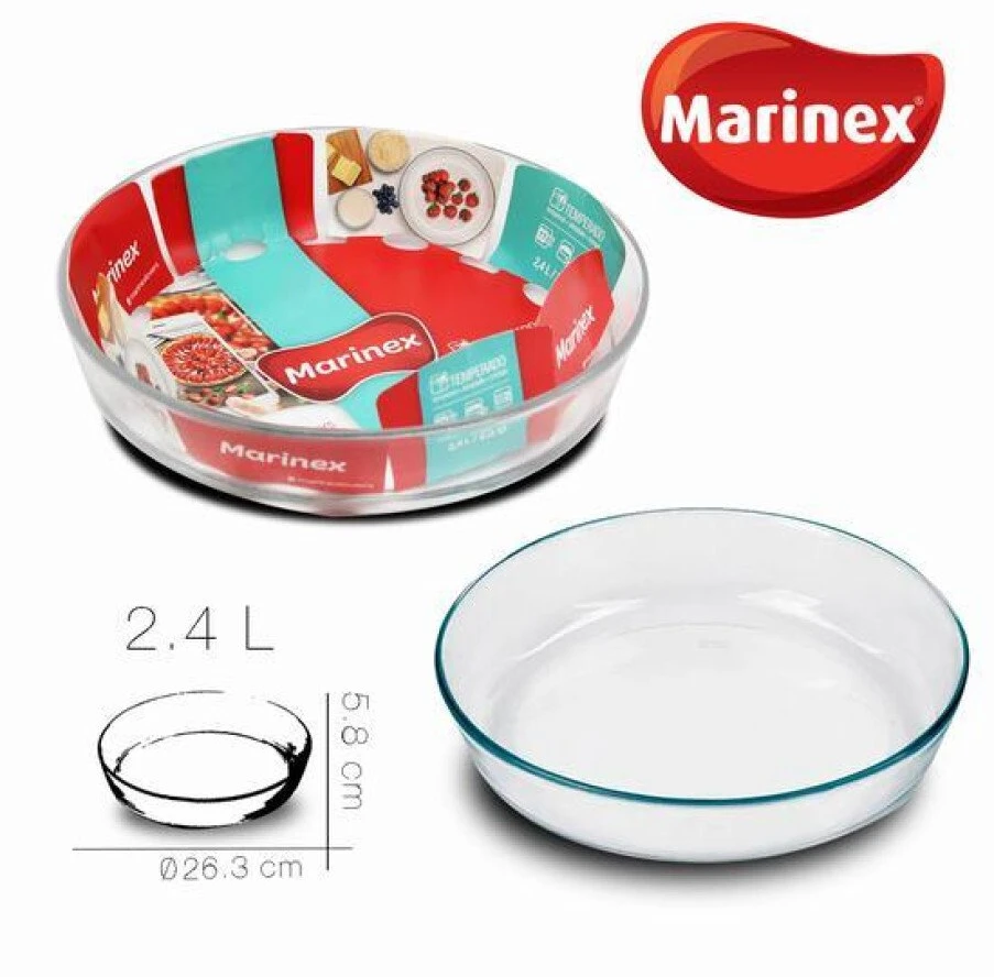 Didelė apvali stiklinė kepimo forma 2,4 l, 5,5 x 26,5 x 26,5 cm, MARINEX