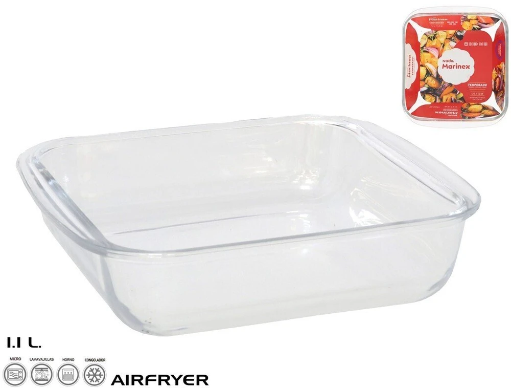 Kvadratinė stiklinė kepimo forma 20,5 x 18 x 5 cm, 1,1 l, MARINEX