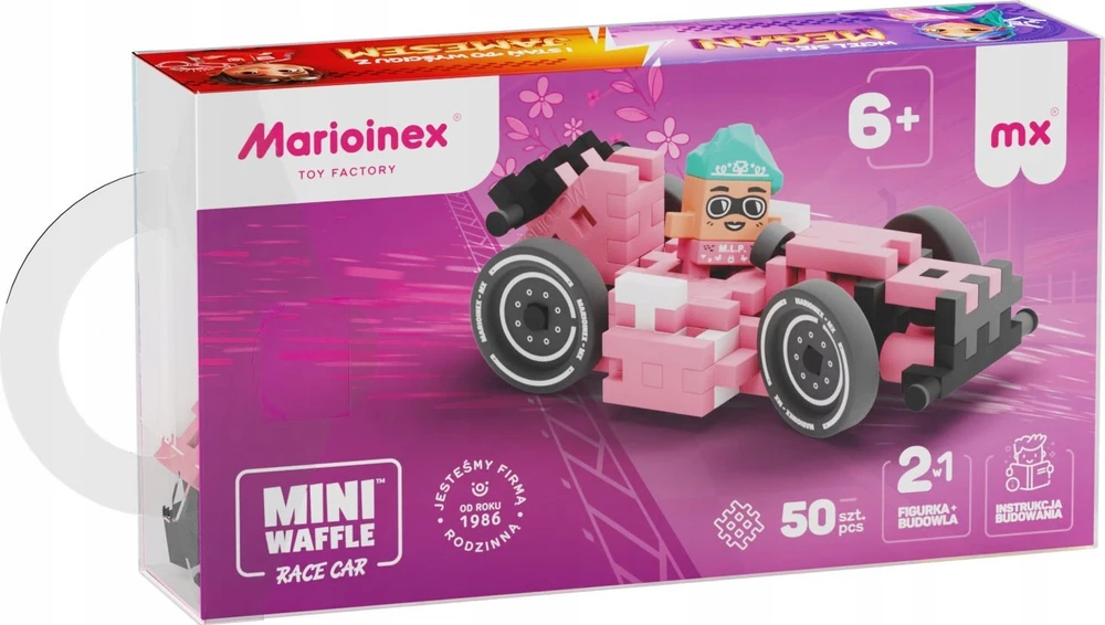 Marioinex Mini vaflinės kaladėlės rožinis automobilis 50vnt + figūrėlė
