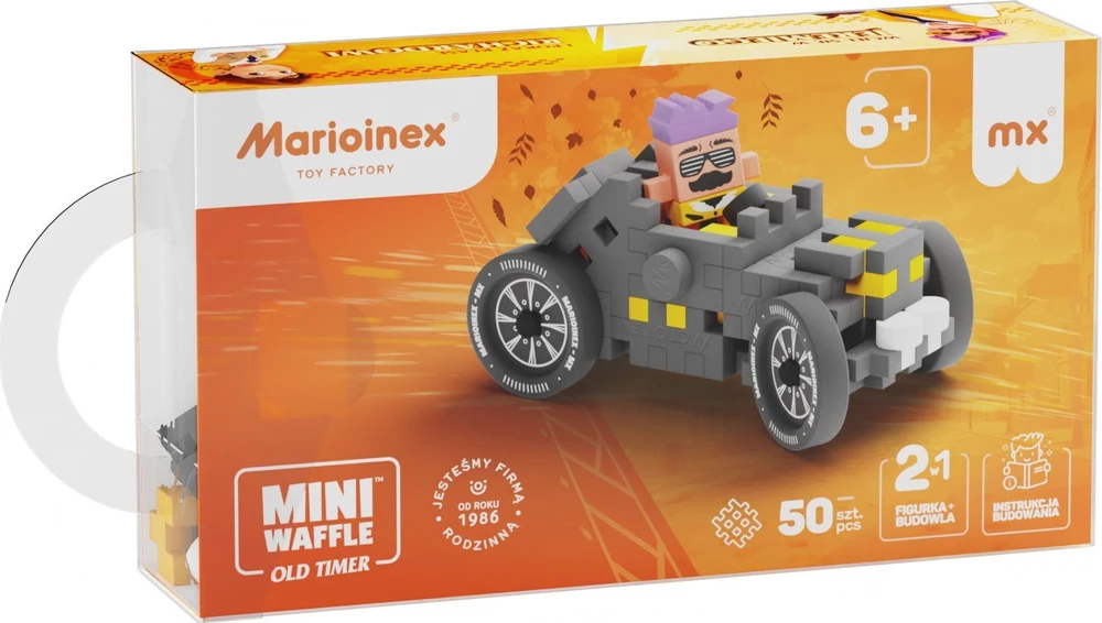 Marioinex Mini vaflinės kaladėlės pilkos spalvos automobilis 50vnt + figūrėlė