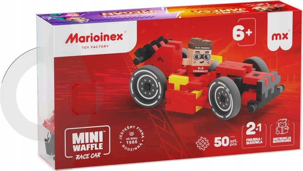 Marioinex Mini vaflinės kaladėlės raudonas automobilis 50vnt + figūrėlė