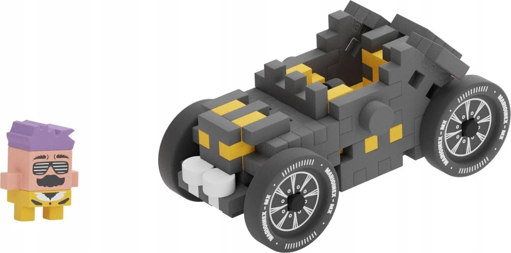 Marioinex Mini vaflinės kaladėlės pilkos spalvos automobilis 50vnt + figūrėlė