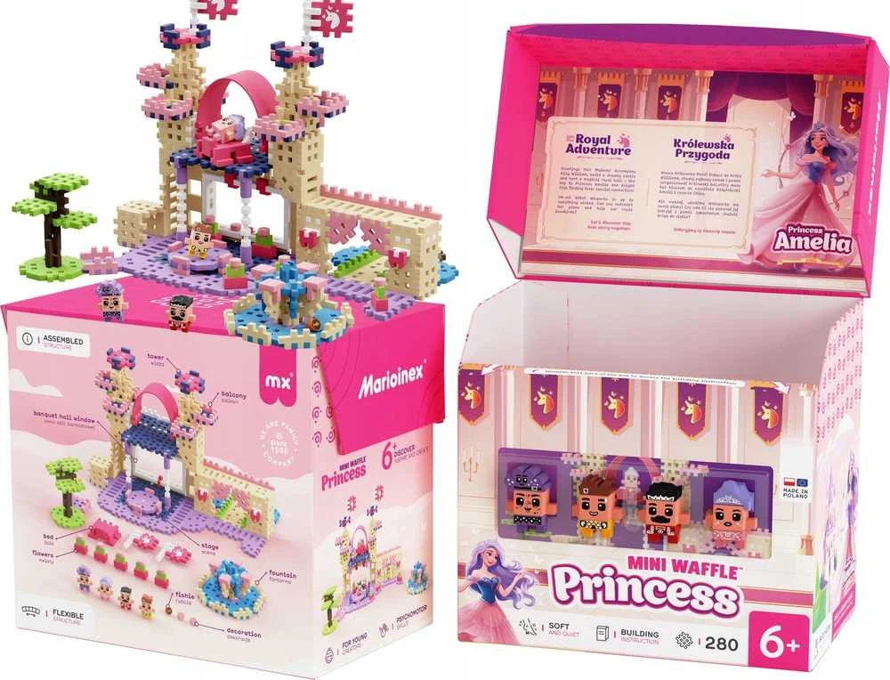 Konstruktorius Marioinex Mini Waffle Princess Karališkas nuotykis, 280 vnt. + figūros, 4 vnt.