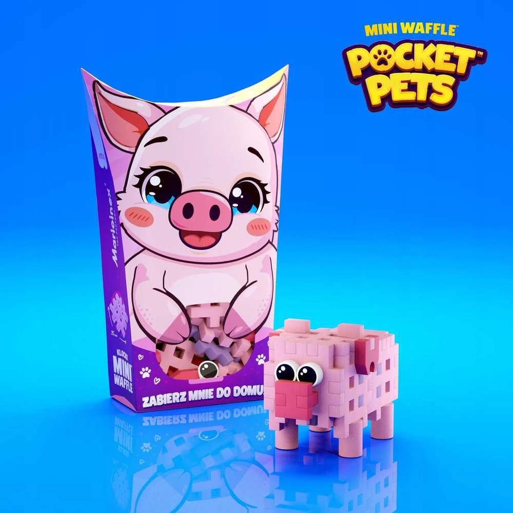 Marioinex Mini Waffle Pocket Pets Kiaulė - kūrybinės kaladėlės vaikams ZA6661