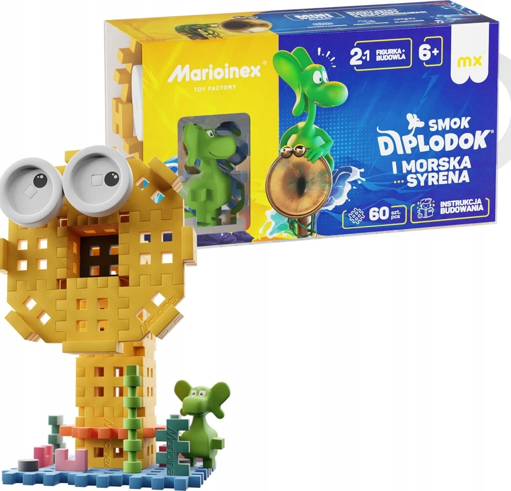 Marioinex Diplodocus ir Sea Mermaid kaladėlės 60 vnt Mini vaflių figūrėlė ZA5500