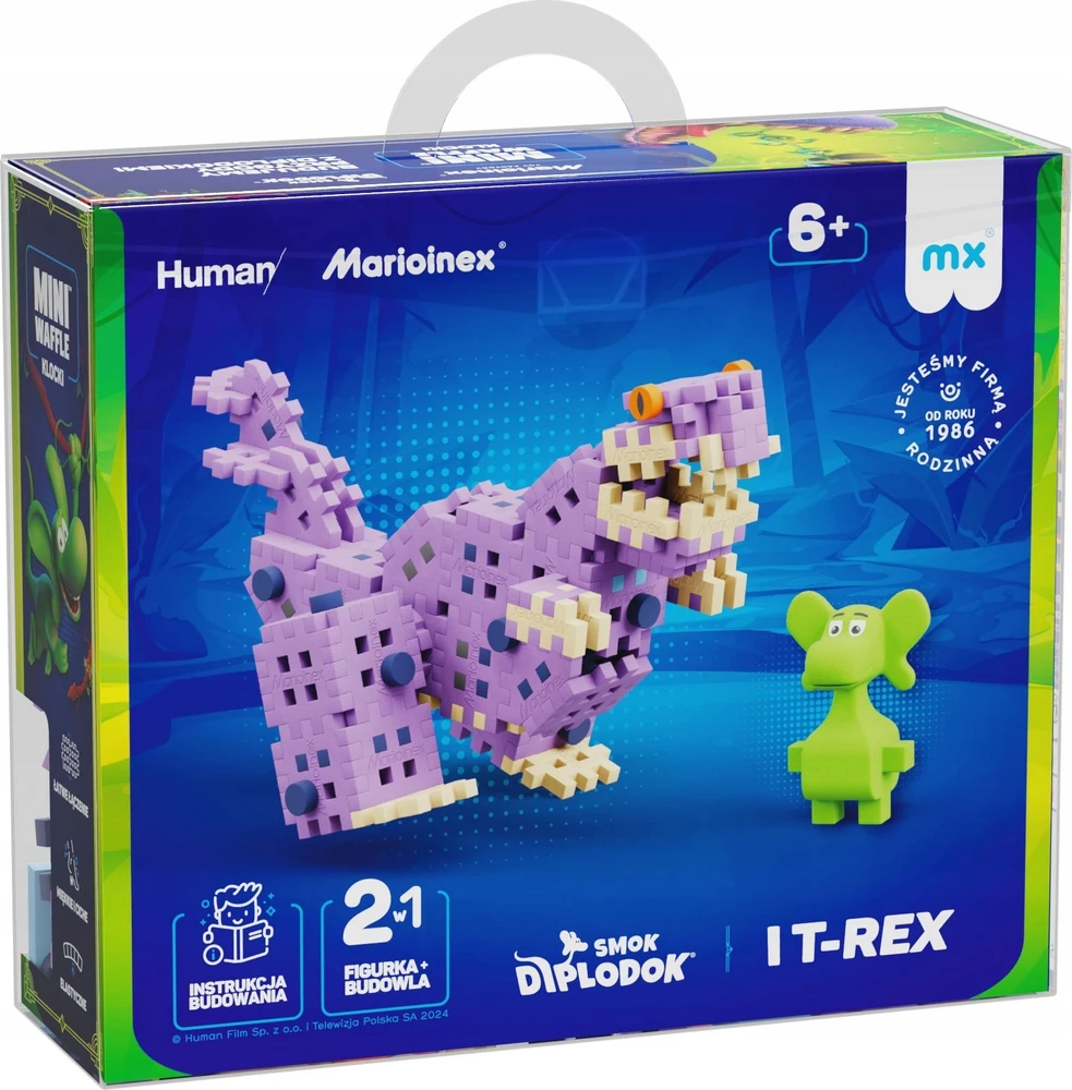 Marioinex Diplodocus ir T-Rex Mini vaflinės kaladėlės 148vnt + figūrėlė ZA5501