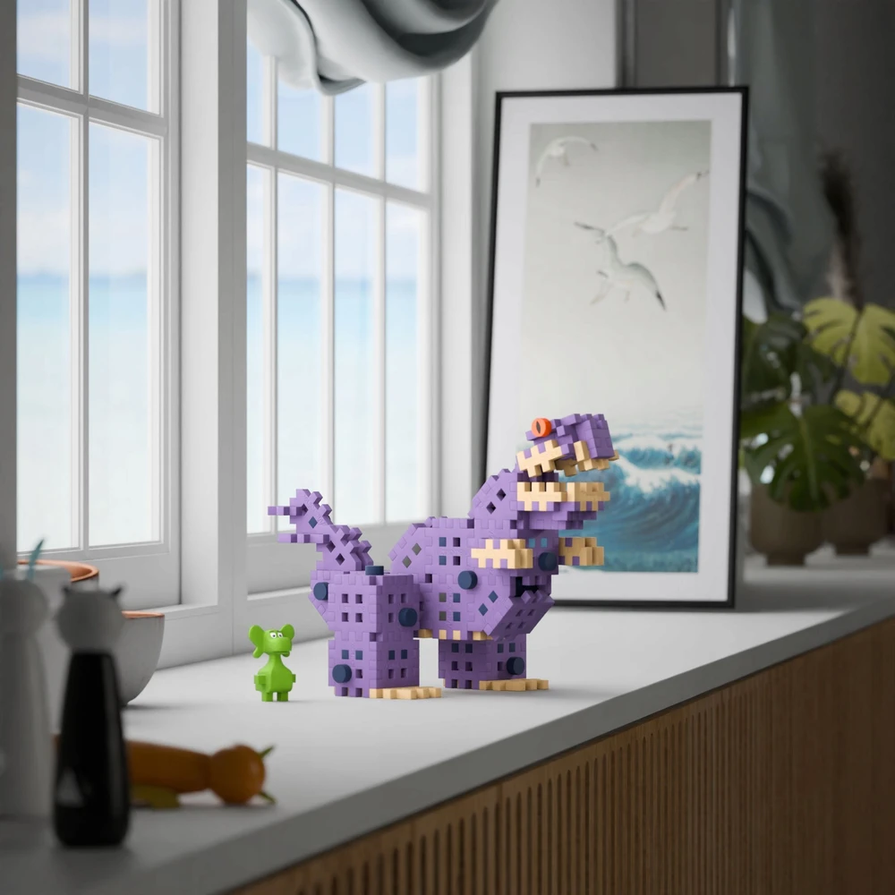 Marioinex Diplodocus ir T-Rex Mini vaflinės kaladėlės 148vnt + figūrėlė ZA5501