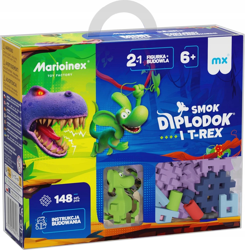 Marioinex Diplodocus ir T-Rex Mini vaflinės kaladėlės 148vnt + figūrėlė ZA5501