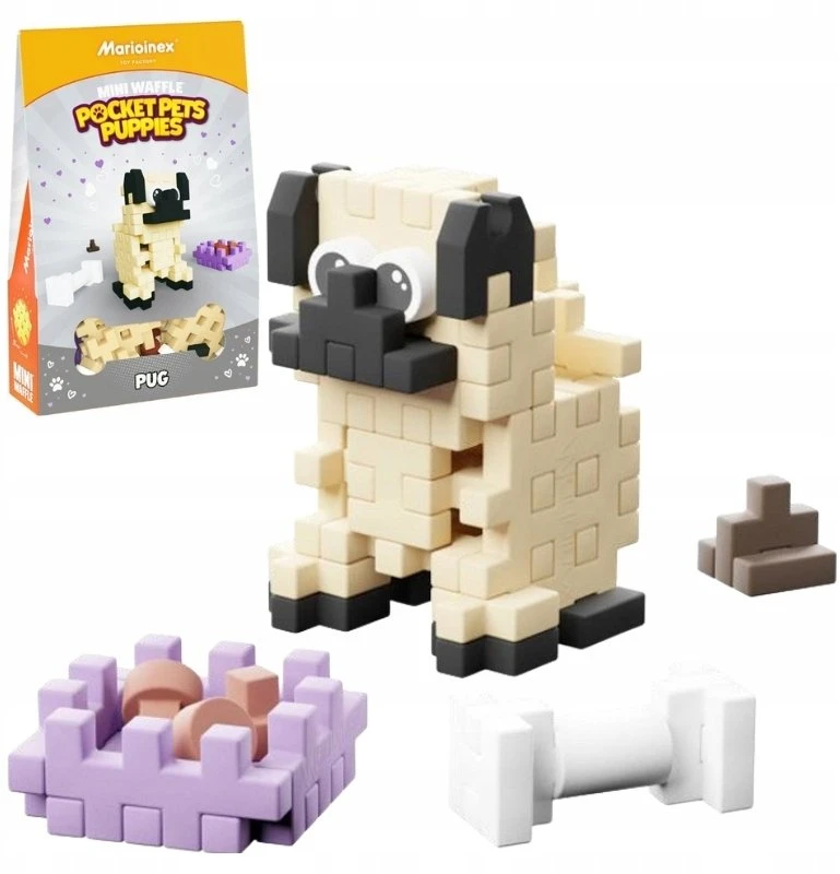 Marioinex Mini vafliai Pocket Pets mopsas – kūrybinės kaladėlės vaikams ZA6658