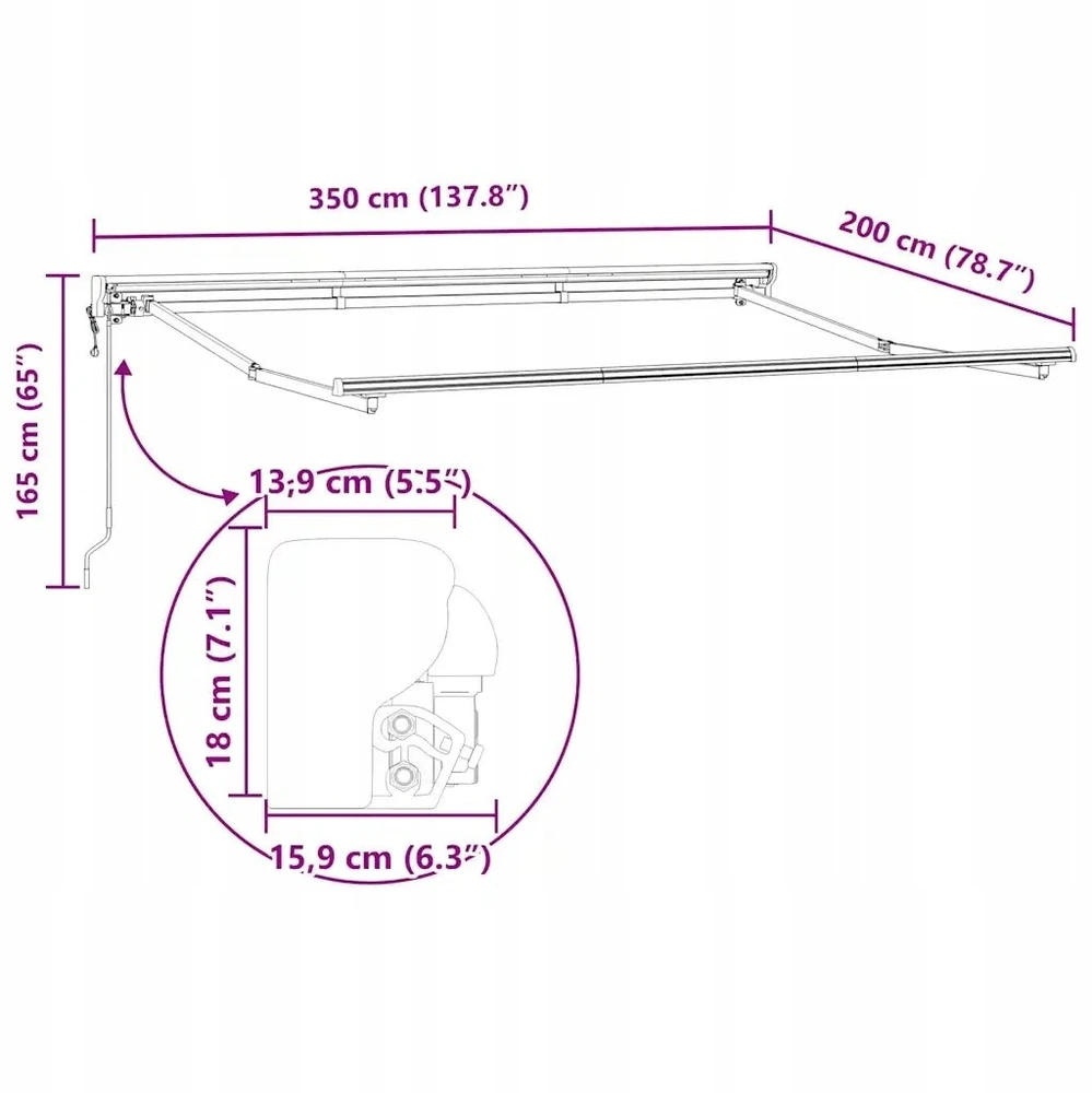 Markizės rėmas Kreminė 350 x 200 cm Poliesteris su PU danga