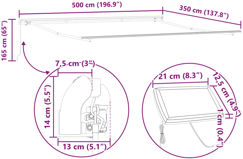 Ištraukiama markizė Balta 500 × 350 cm Audinys ir aliuminis