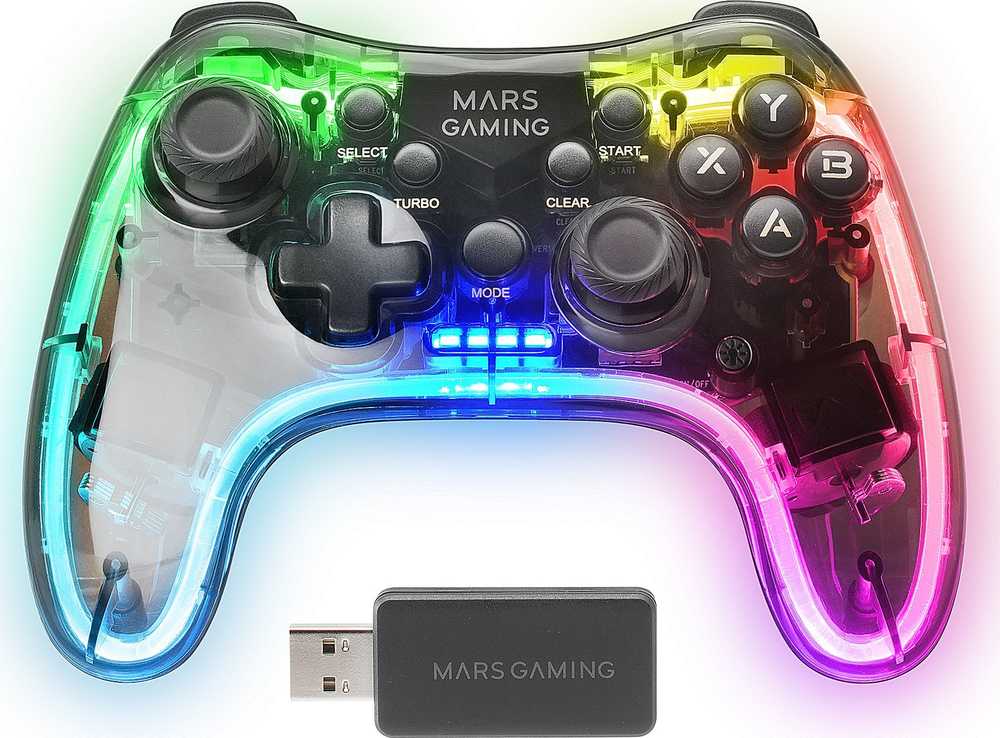 „Mars Gaming MGP-24“ belaidis žaidimų valdiklis RGB / USB 2.4GHz / USB-C / X ir D įvestis