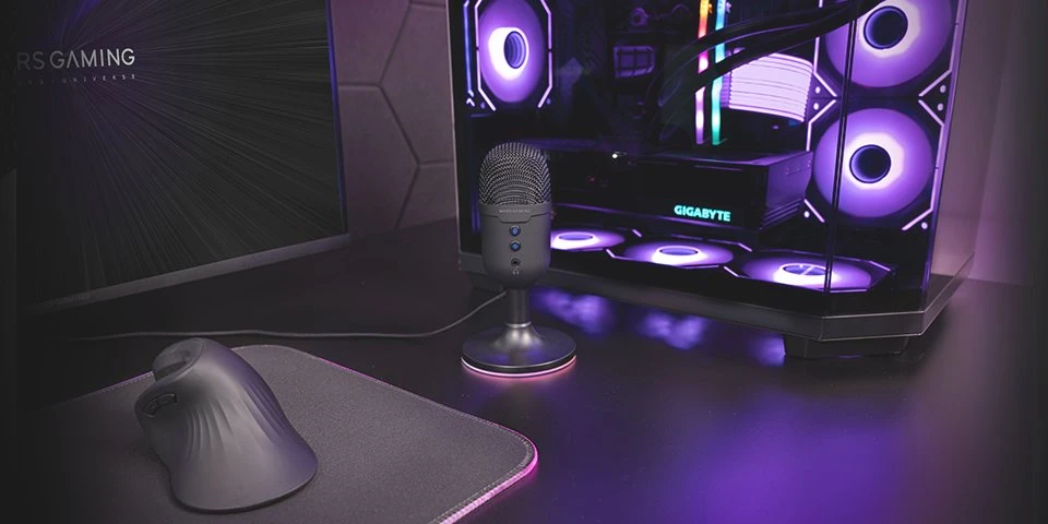 „Mars Gaming MMICCX“ didelės raiškos ENC stalinis kardioidinis mikrofonas USB / ARGB