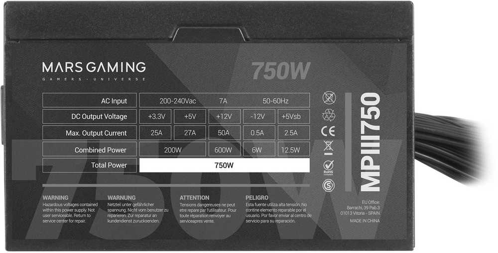 „Mars Gaming MPIII750“ maitinimo šaltinis, ATX, 750 W