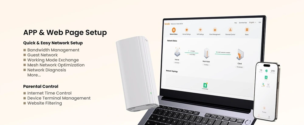 Tenda ME3 Pro 3 modulių rinkinys su „Mesh BE3600 802.11.be Wi-Fi 7“