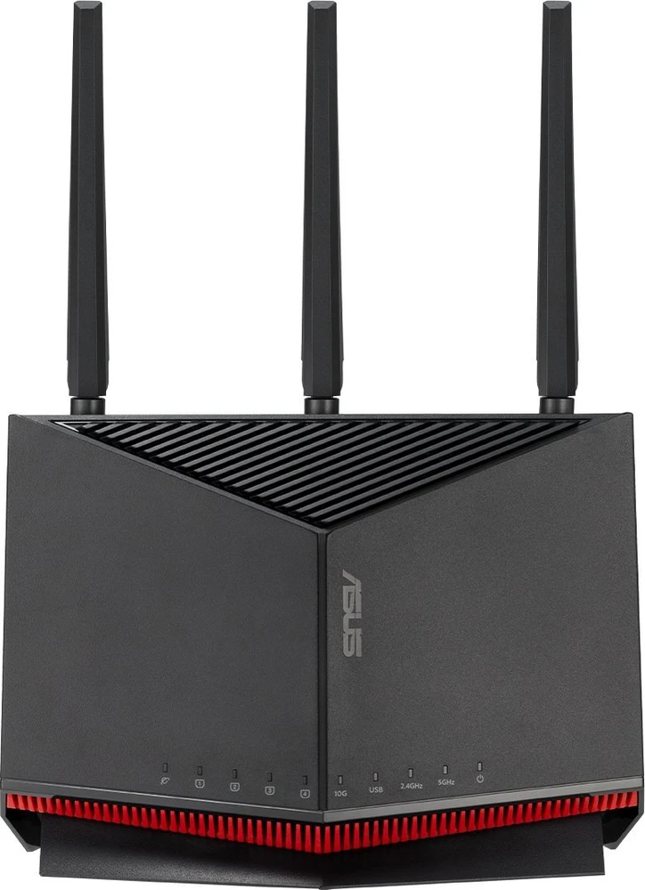 Asus | Belaidis „Wi-Fi 7“ dviejų dažnių gigabito maršrutizatorius | RT-BE86U | 802.11be | 6800 Mb/s | Ethernet LAN (RJ-45) jungtys 5 | Tinklo palaikymas: Taip | MU-MiMO: Ne | 4G/5G | Antenos tipas: Išorinė/Vidinė | 2