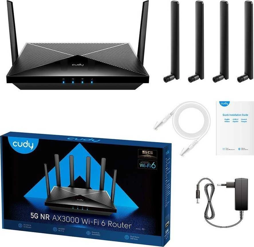 Cudy P5 belaidis maršrutizatorius Gigabit Ethernet dviejų dažnių (2,4 GHz / 5 GHz) 5G Juodas