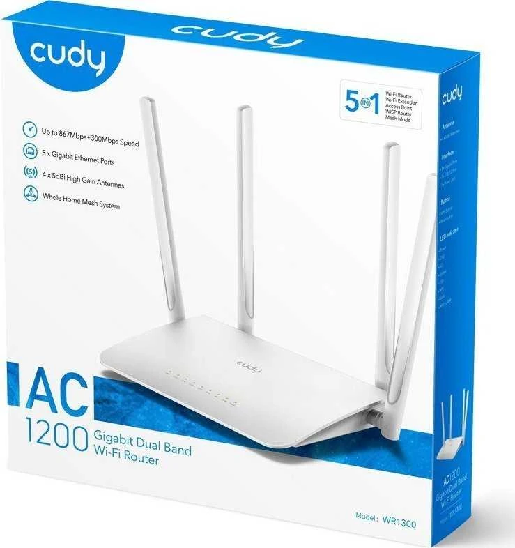 Belaidis Maršrutizatorius - Cudy WR1300 Dviejų Juostų Gigabit Ethernet Baltas