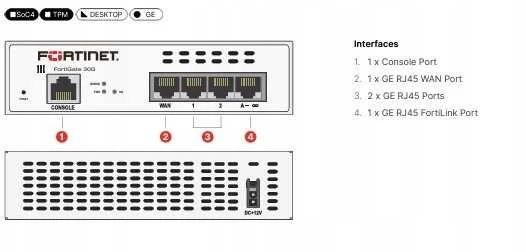 Maršrutizatorius FORTINET FortiGate-30G 4xGE RJ45 jungtys, įskaitant 3x vidinius prievadus, 1xWAN prievadą