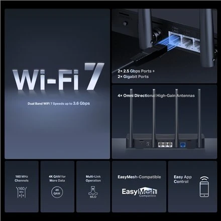 Mercusys | BE3600 Dual-Band Wi-Fi 7 Maršrutizatorius | MR27BE | 802.11be | 2880 Mbit/s | Ethernet LAN (RJ-45) jungtys 3 | Mesh Support Yes | MU-MiMO No | No mobile broadband