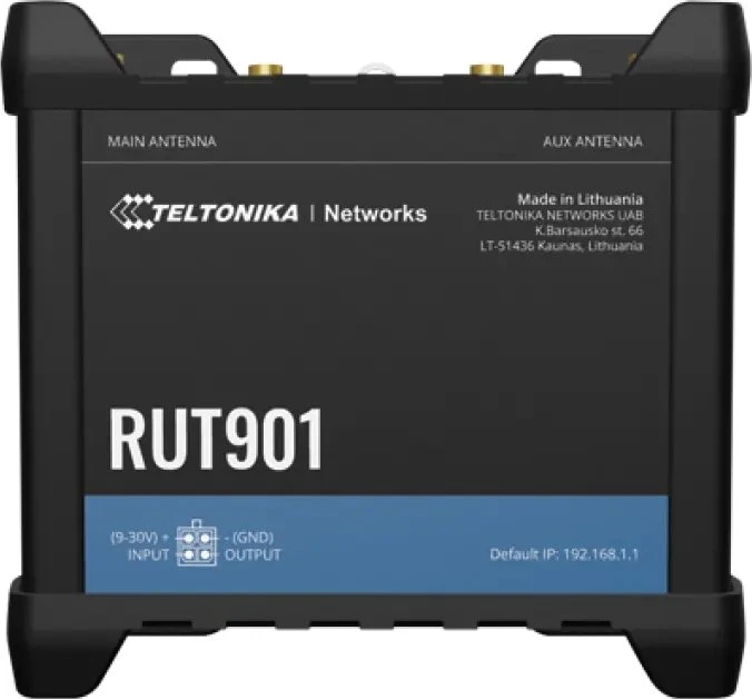 Teltonika RUT901, Korinio tinklo maršrutizatorius, Juoda, Aliuminis, Greitas Ethernet, 10 100 Mbit/s, IEEE 802.11b, IEEE 802.11g, IEEE 802.11n, IEEE 802.11r, IEEE 802.3, IEEE 802.3u