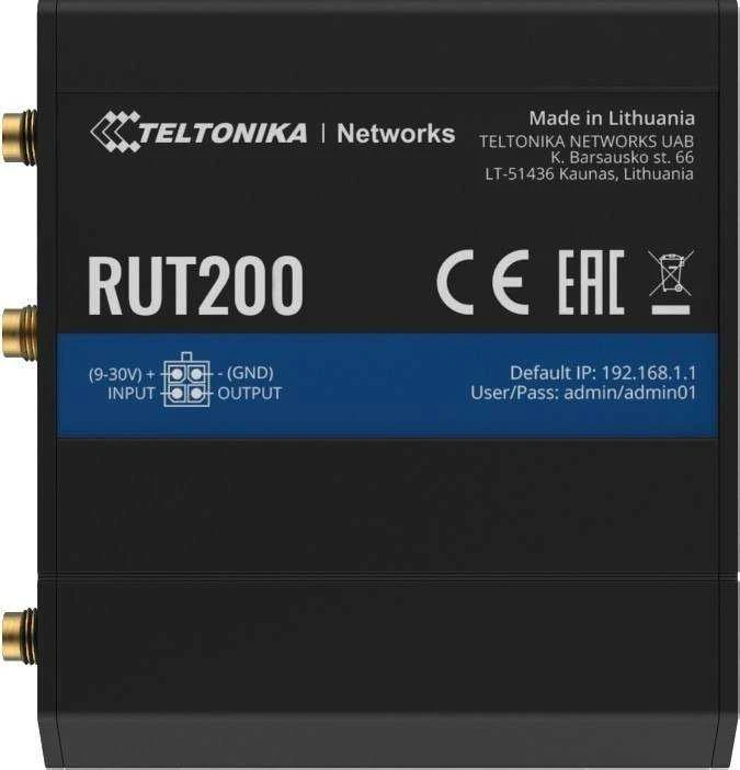 Teltonika | LTE Cat 4 Maršrutizatorius | RUT200 | 802.11n | 10/100 Mbit/s | Ethernet LAN (RJ-45) jungtys 2 | Mesh Support No | MU-MiMO No | No mobile broadband