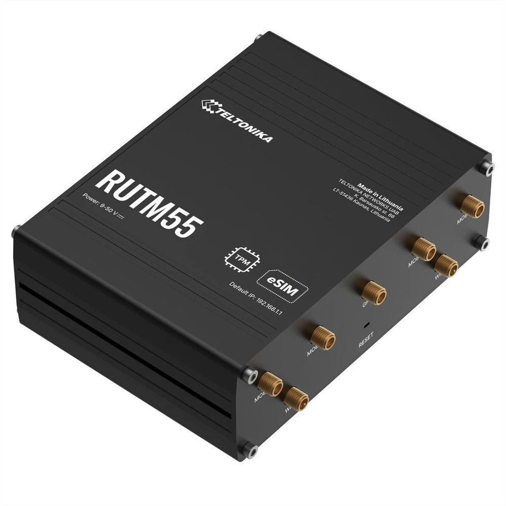 Pramoninis IoT maršrutizatorius Teltonika RUTM55 su dviem SIM kortelėmis, 5G+Ethernet+WIFI