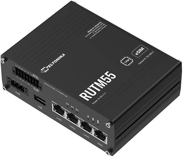 Pramoninis IoT maršrutizatorius Teltonika RUTM55 su dviem SIM kortelėmis, 5G+Ethernet+WIFI