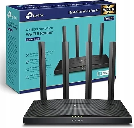 TP-Link Archer AX18, Wi-Fi 6 (802.11ax), Dviejų dažnių (2,4 GHz / 5 GHz), Ethernet LAN, Juoda, Stalinis maršrutizatorius