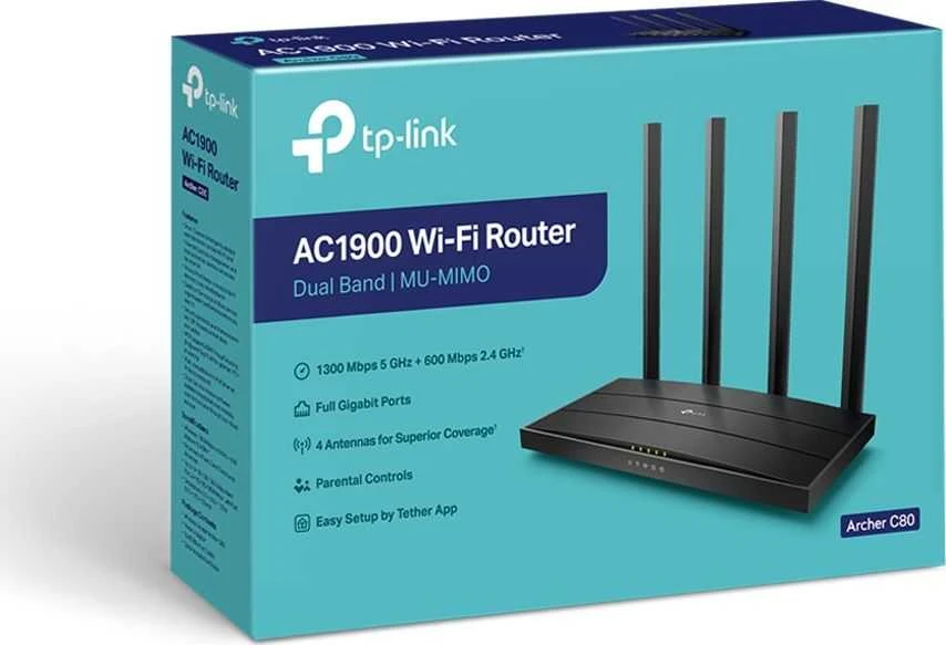 TP-LINK Archer C80 TP-Link Archer C80 AC1900 Dviejų juostų belaidis 802.11ac Gbit maršrutizatorius 4xLAN MU-MIMO