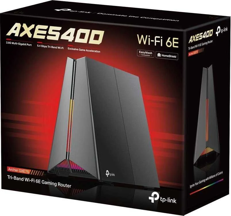 TP-LINK | AXE5400 Tri-Band Wi-Fi 6E Žaidimų Maršrutizatorius | Archer GXE75 | 802.11ax | 2402 Mbit/s | Mesh palaikymas: Ne | MU-MiMO: Ne | Nėra mobiliojo plačiajuosčio ryšio