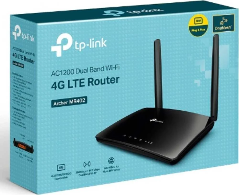 TP-LINK | AC1200 belaidis dviejų dažnių 4G LTE maršrutizatorius | Archer MR402 | 802.11ac | 10/100 Mbit/s | Mesh palaikymas: Ne | MU-MiMO: Ne | Nėra mobiliojo plačiajuosčio ryšio
