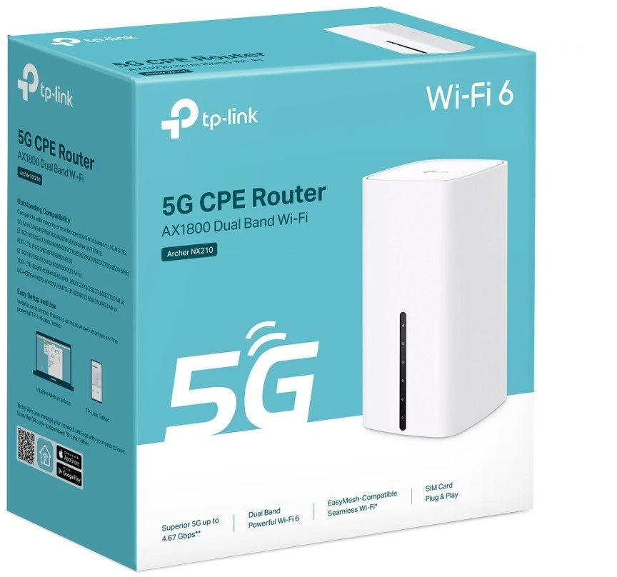 Maršrutizatorius TP-Link Archer NX210 | 5G AX1800 Dual-Band Gigabit, bevielis