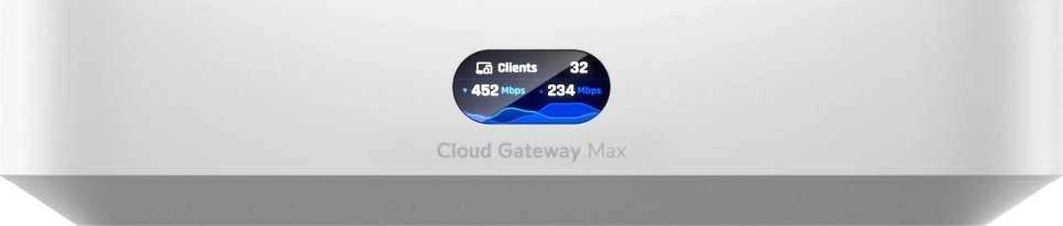 Maršrutizatorius UBIQUITI CLOUD GATEWAY MAX – kompaktiškas 2,5 G debesies šliuzas su daugiau nei 30 UNIFI įrenginių / daugiau nei 300 klientų aptarnavimu, 1,5 GBPS IPS maršrutizavimu ir be NVR saugyklos.