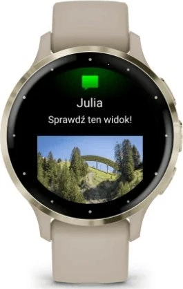 Išmanusis laikrodis GarminVenu® 3S, Šviesaus aukso spalvos nerūdijančiojo plieno apvadas su smėlio spalvos silikoniniu dirželiu
