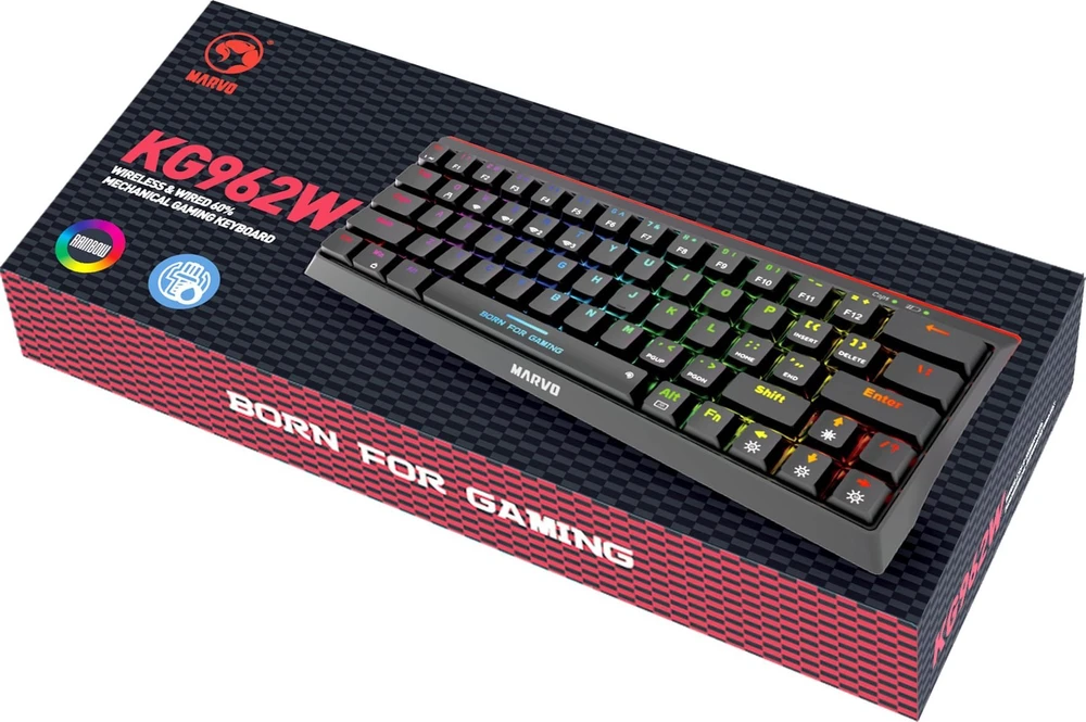 Marvo KG962W Hecate 61WR Trijų režimų žaidimų klaviatūra |Raudona Switch
