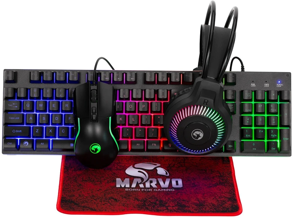 Marvo LOOT 40 komplektas klaviatūra su laidu (USB) CZ/SK, juoda pelė dla gracza, podkładka, klaviatūra, podświetlona