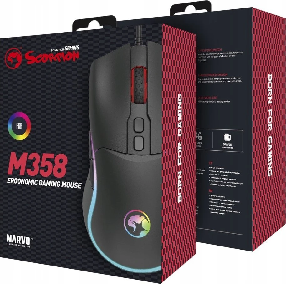 Pelė Laid.žaid.pel.Marvo M358 RGB juoda