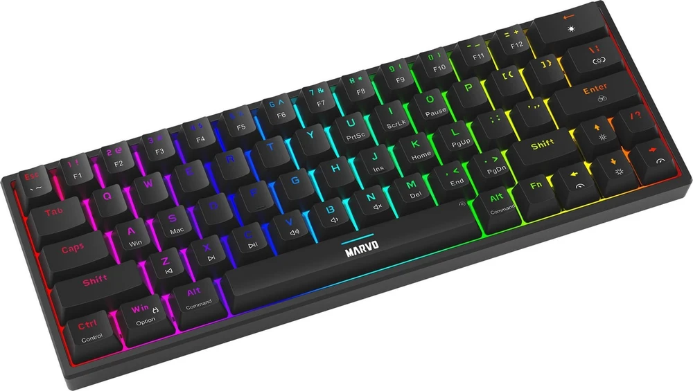 MARVO KG955 Shogo 63 RGB Laidinė žaidimų klaviatūra | USB-C | Juoda, 60%