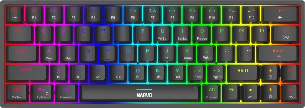 MARVO KG955 Shogo 63 RGB Laidinė žaidimų klaviatūra | USB-C | Juoda, 60%