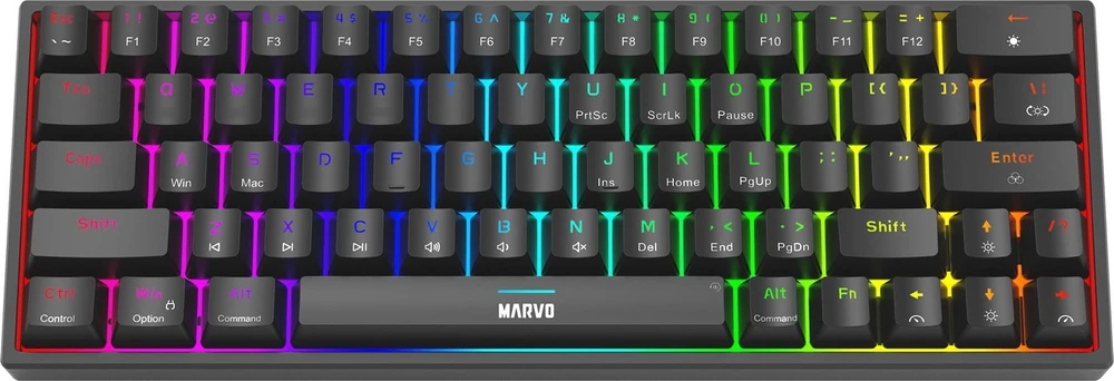 MARVO KG955 Shogo 63 RGB Laidinė žaidimų klaviatūra | USB-C | Juoda, 60%