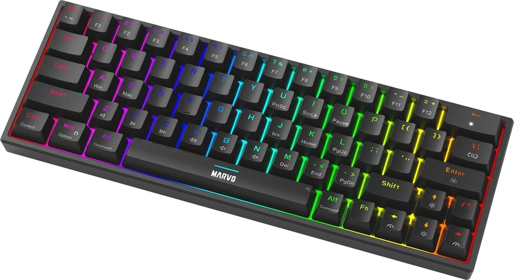 MARVO KG955 Shogo 63 RGB Laidinė žaidimų klaviatūra | USB-C | Juoda, 60%