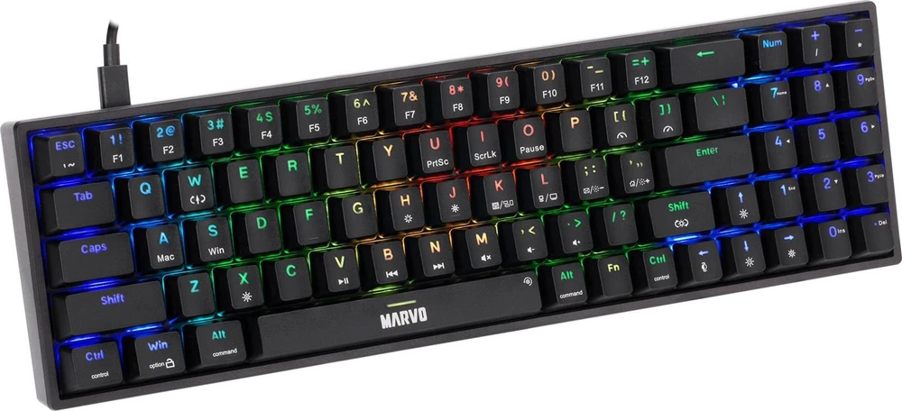 MARVO KG956 Shogo 78 RGB Laidinė žaidimų klaviatūra | USB-C | Juoda, 75% TKL