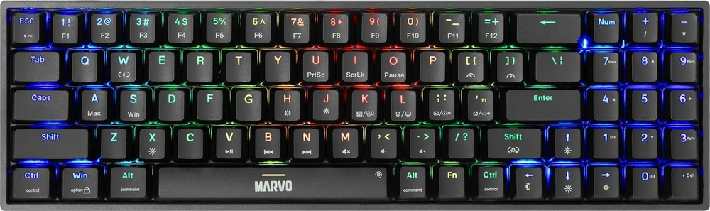 MARVO KG956 Shogo 78 RGB Laidinė žaidimų klaviatūra | USB-C | Juoda, 75% TKL
